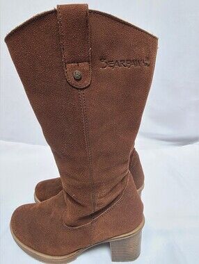 Bearpaw Addison Brown Suede Sheepskin Mid Calf Boots Women's Size 6